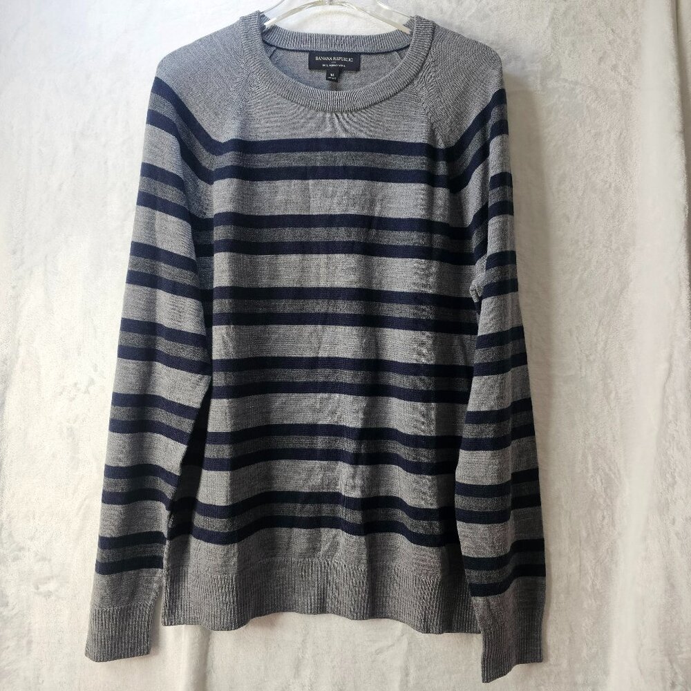 Banana Republic Merino Wool Striped Mens Sweater Size M Pullover Round Neck